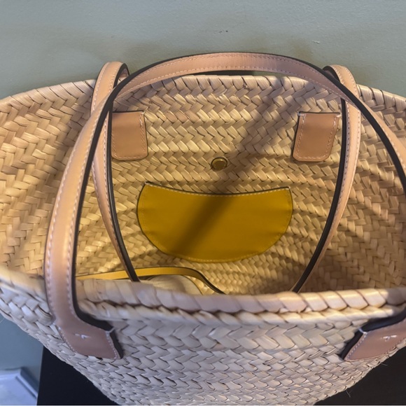Tory Burch Beige and Yellow Woven Tote Basket Bag - Picture 3 of 11